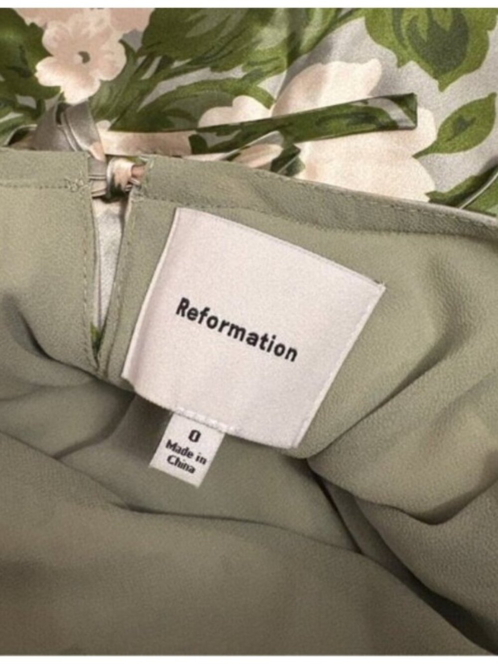 NEW Reformation Anaiis Long Silk Dress Tarragon Green Floral | size 0 - Picture 13 of 16
